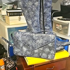 Spicy, Knee-High Cowboy Boots w/Matching Purse, Sz 8.5", Blue, Man-Made, Side Zi